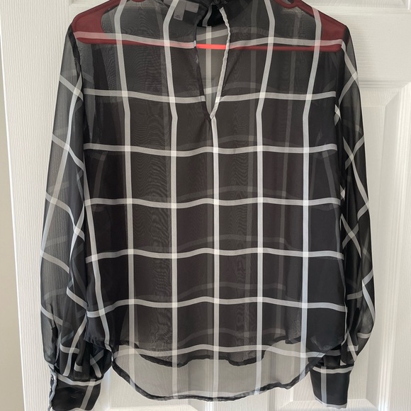 Prologue Sheer Windowpane Turtle Neck Blouse - Picture 2 of 6